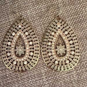 Intricate Floral Teardrop Earrings in Silver and Gold